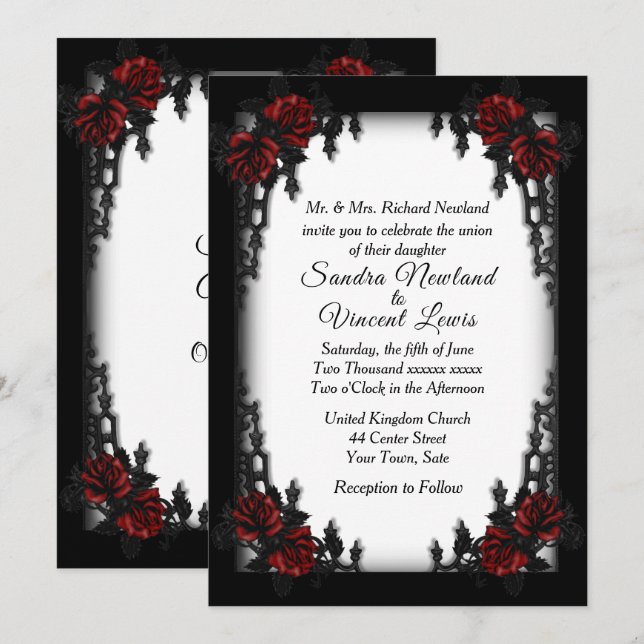 Invitation Quartier français Goth Mariage blanc (Devant / Derrière)