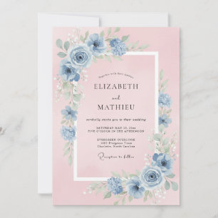 Invitation Quartz Bleuet Ranunculus Eucalyptus Mariage