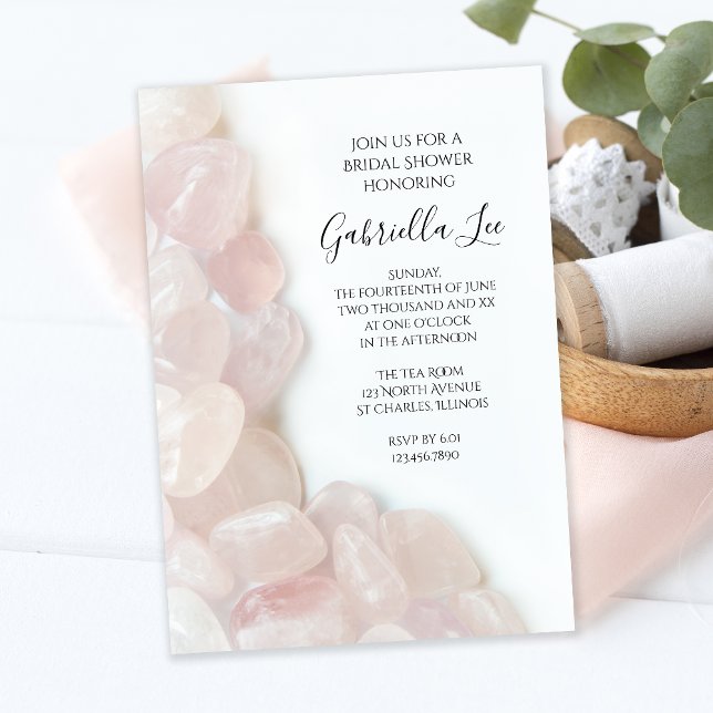 Invitation Quartz rose sur Fête des mariées blanche (Créateur téléchargé)