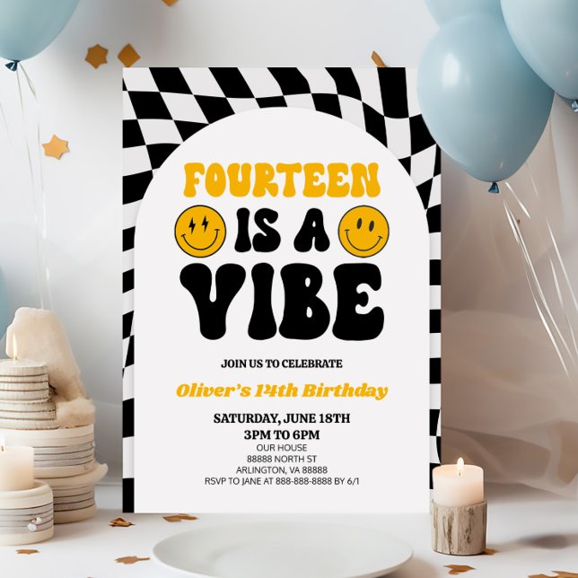 Invitation Quatorteen Est Une Vibe Retro Premier 14ème annive (Créateur téléchargé)