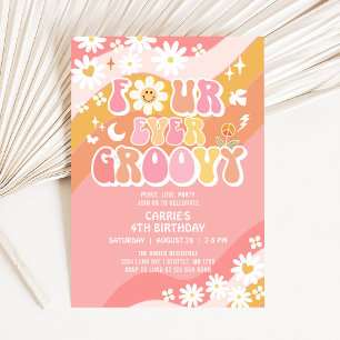 Invitation QUATRE ans Groovy Groovy Daisy Hippie 4ème Anniver