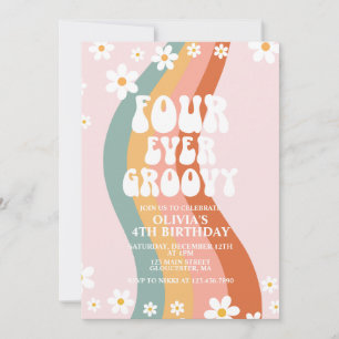 Invitation Quatre ans pour toujours Groovy anniversaire arc-e