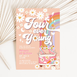 Invitation Quatre ans pour toujours jeune Groovy Daisy Rainbo