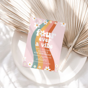 Invitation Quatre ans pour toujours une ambiance daisy rainbo