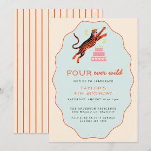 Invitation Quatre enfants de Tigre sauvage 4e anniversaire