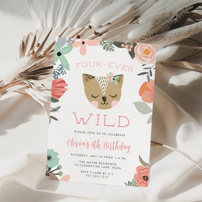 Invitation Quatre Ever Wild | Woodland Boho Anniversaire de e (Créateur téléchargé)