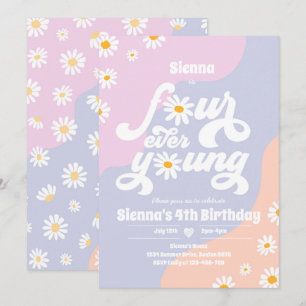 Invitation Quatre Ever Young 4e anniversaire fête Boho Daisy