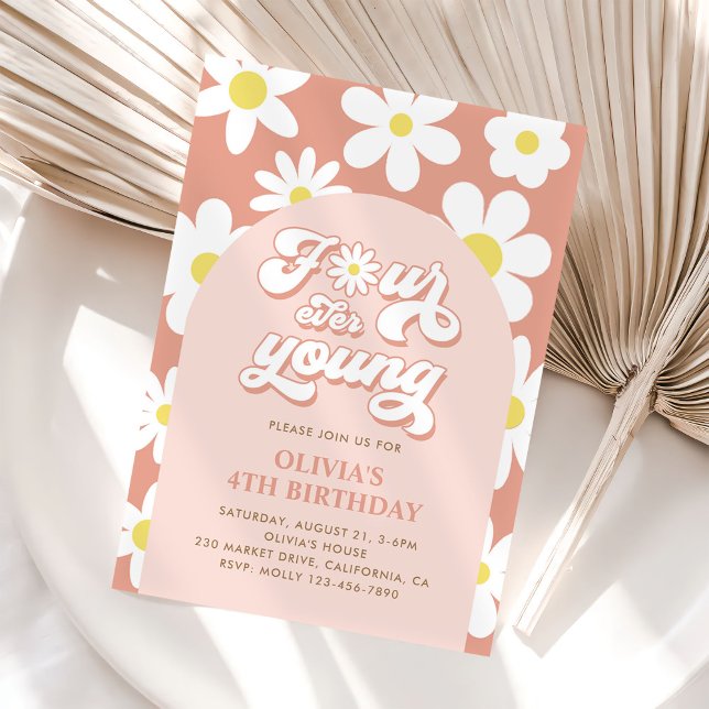 Invitation Quatre Ever Young Boho Daisy 4e anniversaire (Créateur téléchargé)