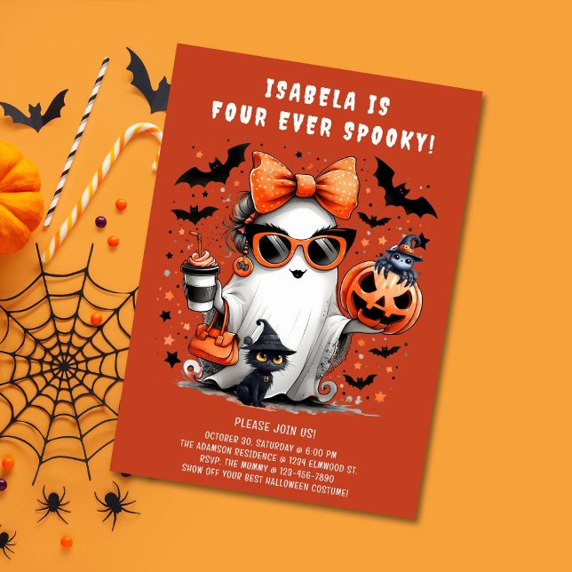 Invitation Quatre Fantôme Éffrayant Halloween 4e anniversaire (Créateur téléchargé)