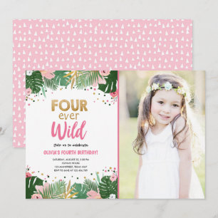 Invitation Quatre Fille Safari Tropical Sauvage Anniversaire