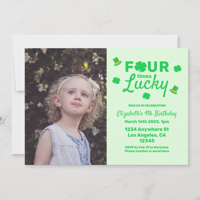 Invitation Quatre fois Lucky 4e anniversaire (Devant)