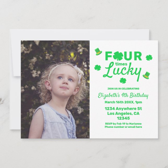 Invitation Quatre fois Lucky 4e anniversaire (Devant)