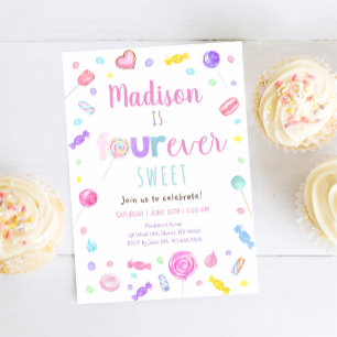 Invitation QUATRE fois Sweet Shop Candy Anniversaire