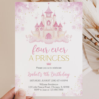Invitation Quatre fois une princesse 4e anniversaire