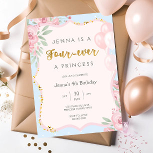 Invitation Quatre fois une princesse thème fille 4ème anniver