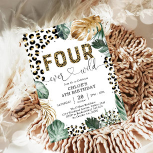 Invitation Quatre Forever Wild Garçon Léopard 4ème Anniversai