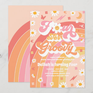 Invitation Quatre Hippie Super Rainbow 4e fête d'anniversaire
