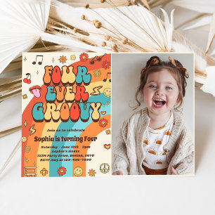 Invitation Quatre jamais Super Retro Rainbow 4th Birday Photo