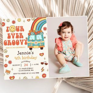 Invitation Quatre jamais Super Retro Rainbow 4th Birday Photo