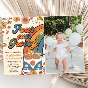 Invitation Quatre jamais Super Retro Rainbow 4th Birday Photo