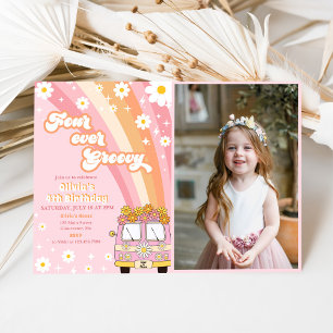 Invitation Quatre jamais Super Retro Rainbow 4th Birday Photo