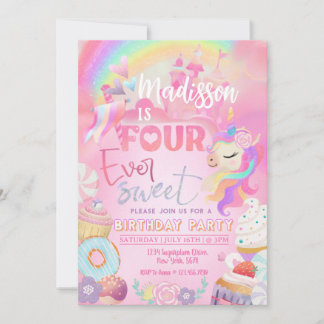Invitation Quatre jamais Sweet Unicorn Donut Sweet 4e