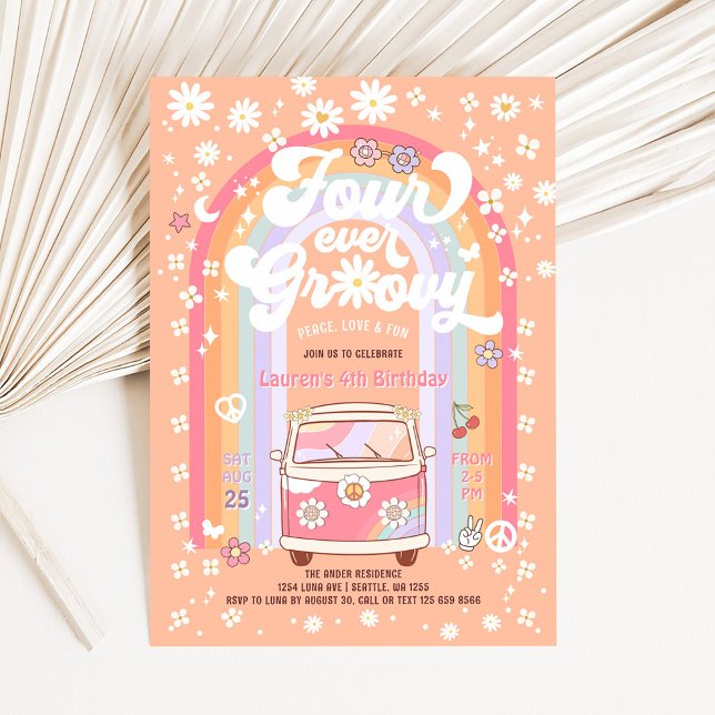 Invitation QUATRE Jour Super Daisy Van 4e anniversaire (Créateur téléchargé)