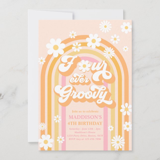 Invitation Quatre Jours Super Boho Daisy Rainbow 4e anniversa (Devant)
