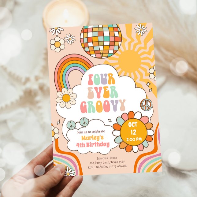 Invitation Quatre Jours Super Retro les années 70 Rainbow Ann (Créateur téléchargé)