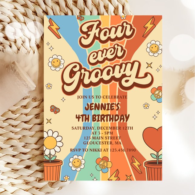 Invitation Quatre Jours Super Retro Rainbow 4e anniversaire (Créateur téléchargé)