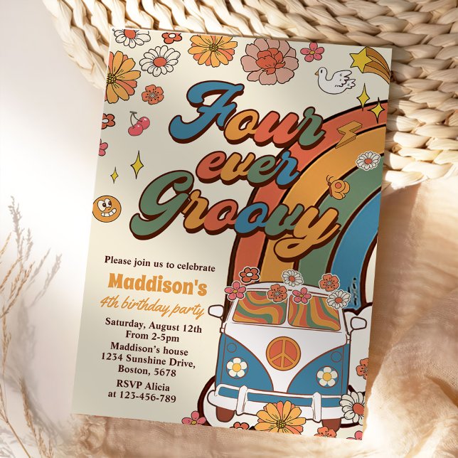 Invitation Quatre Jours Super Retro Rainbow 4e anniversaire (Créateur téléchargé)