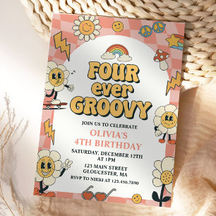 Invitation Quatre Jours Super Retro Van Pink 4e anniversaire