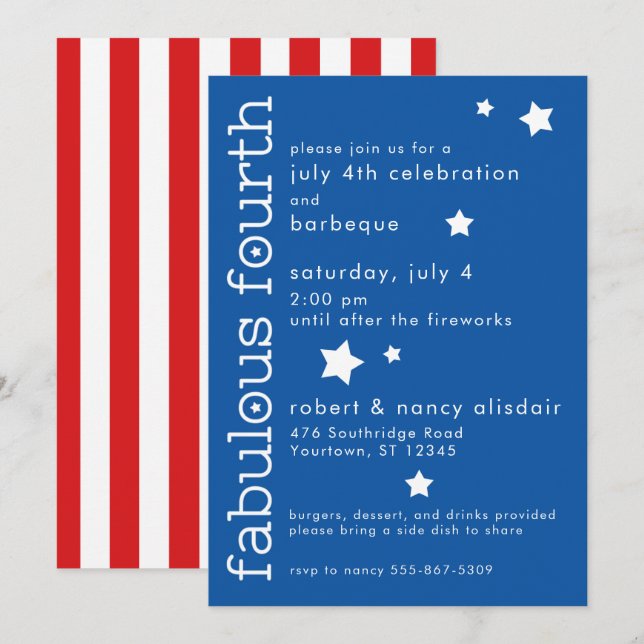 Invitation quatre juillet | Fabulous Quatrième patriotique (Devant / Derrière)