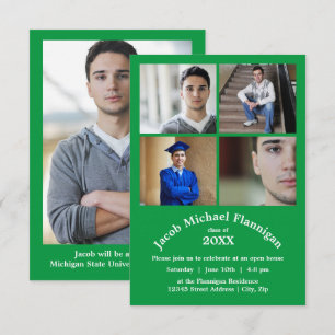 Invitation Quatre photos Collage vert 3x5- Annonce de diplôme