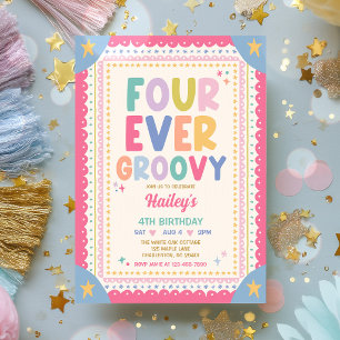 Invitation Quatre pour toujours Groovy Fantaisiste Fille 4ème