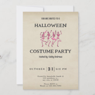 Invitation Quatre skettons de danse rose Vintage Halloween