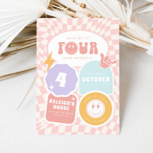 Invitation Quatre Super   Filles 4e Patinage Retro Anniversai
