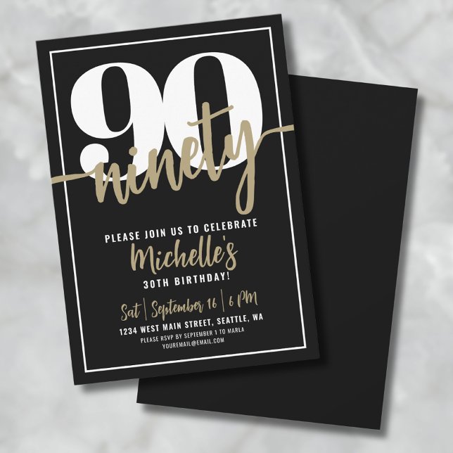 Invitation Quatre-vingt-dix moderne 90e fête d'anniversaire (Ninety Modern 90th Birthday Party Invitation )
