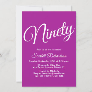 Invitation Quatre-vingt-dix moderne Script rose foncé 90e fêt