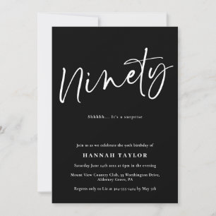 Invitation Quatre-vingt-dix Noir Blanc 90e Anniversaire