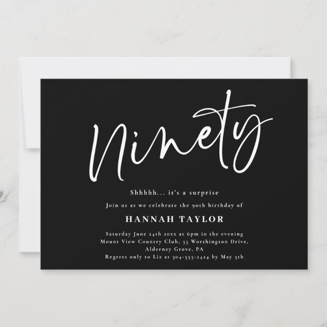 Invitation Quatre-vingt-dix Simple Chic Noir Blanc 90e annive (Devant)