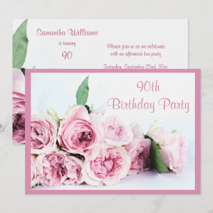 Invitation Quatre-vingt-dixième anniversaire de roses roses