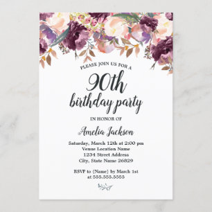 Invitation Quatre-vingt-dixième fête d'anniversaire