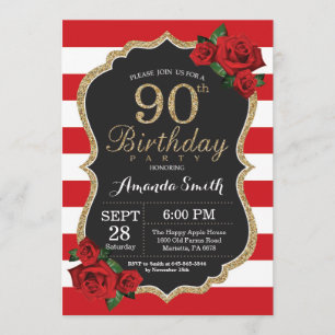 Invitation Quatre-vingt-dixième parties scintillantes d'or