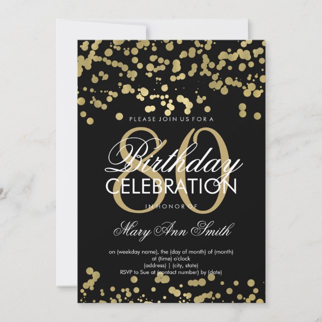 Invitation Quatre-vingtième confettis modernes de feuille (Devant)