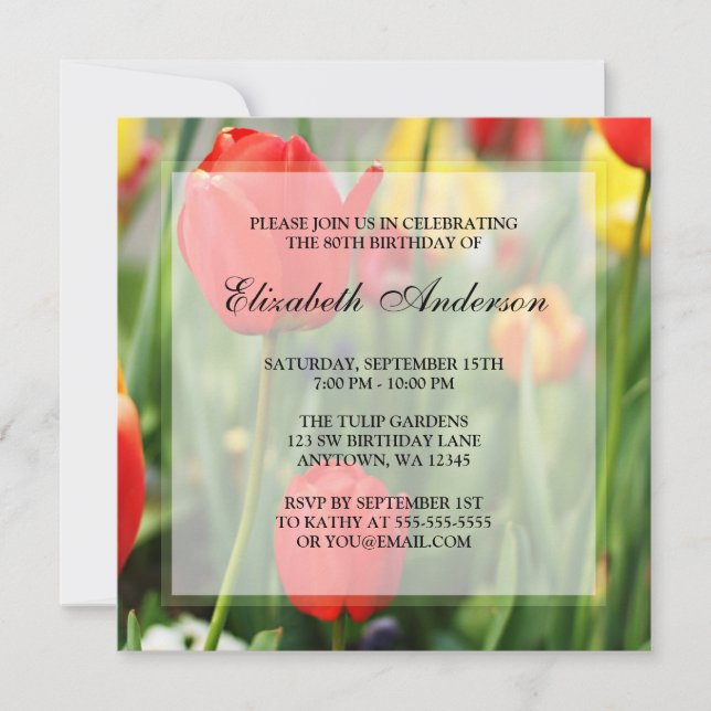Invitation Quatre-vingtième fête d'anniversaire de tulipes (Devant)
