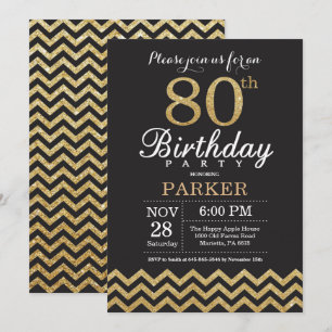 Invitation quatre-vingtième Noir d'invitation d'anniversaire