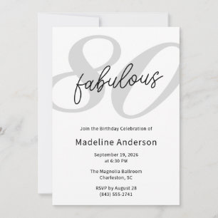 Invitation Quatre-vingts et Fabuleux Anniversaire 80 ans Noir
