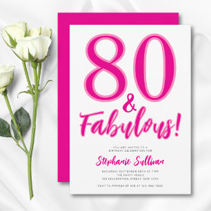 Invitation Quatre-vingts et Fabuleux Fête d'anniversaire rose