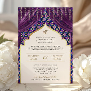 Invitation Quatrefoil or violet QR Code Sikh Mariage
